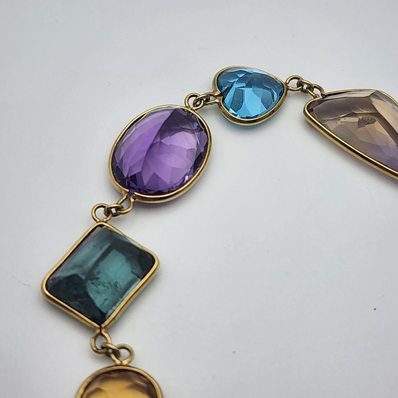 Vintage 18 Karat Gold Gemstone (Aqua, Sapphire, Topaz, & More) Bracelet (7") - Picture 4 of 10